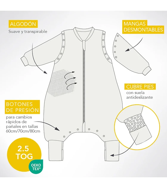 Saco de Dormir Safari con pies antideslizantes Tog 2.5 (6-12meses)
