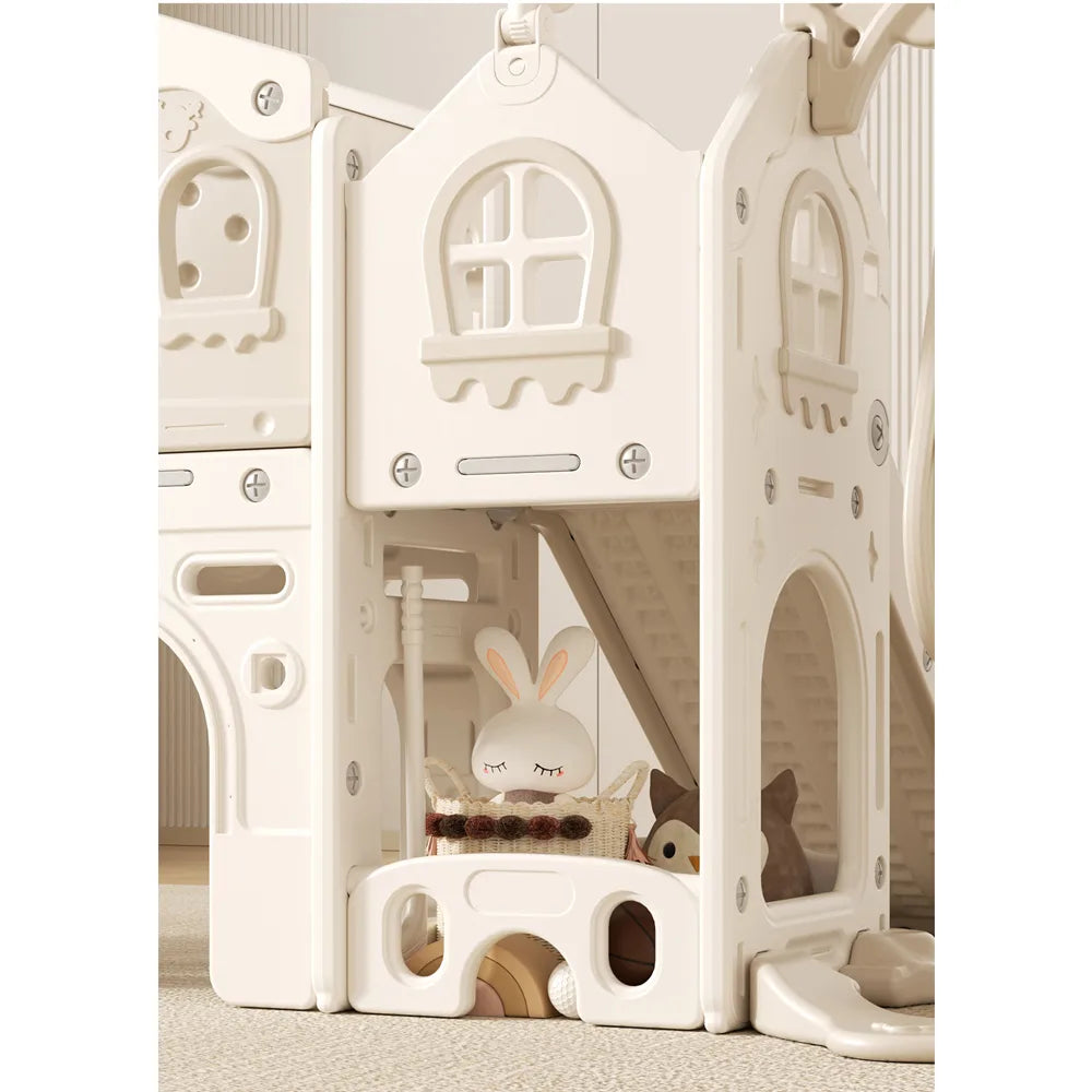 Parque de Juegos Blanco y Gris con Resbalín, Columpio y Aro basquet