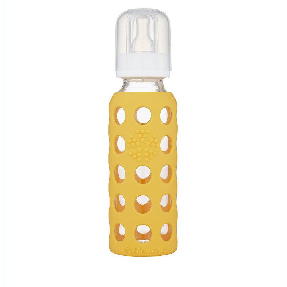Mamadera De Vidrio Con Funda De Silicona (250 ml) Mango Amarillo