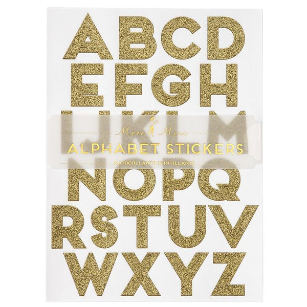 Hojas de stickers - alfabeto dorado glitter