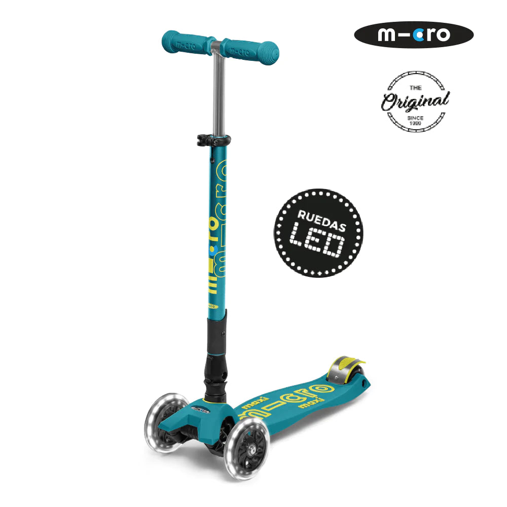 Scooter Maxi Micro Deluxe Plegable LED Verde Aqua