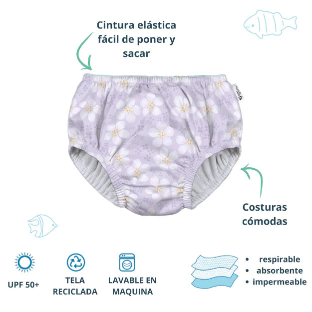 Traje de Baño con Pañal Zunga Reutilizable lila Flores