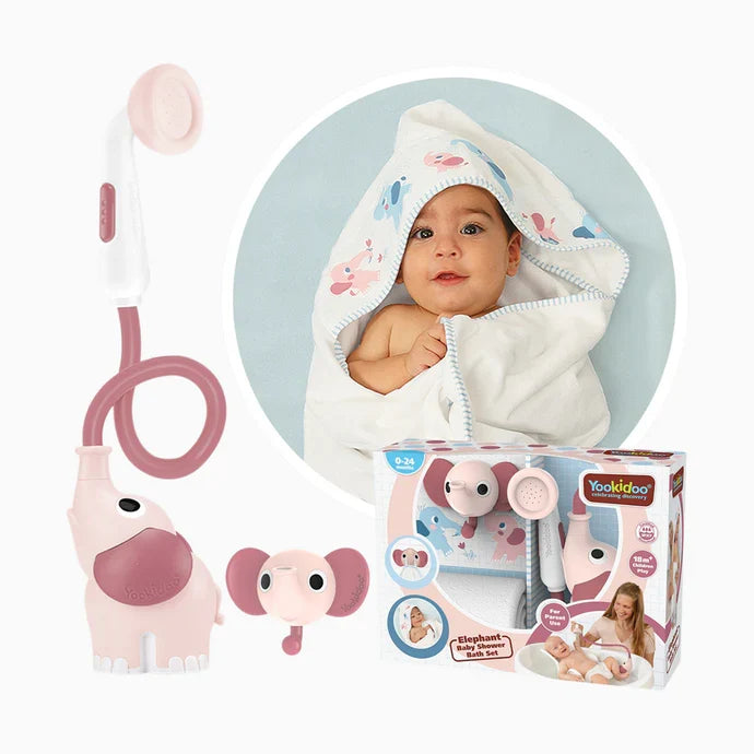 Set de Baño Ducha Elefante y Toalla Rosa