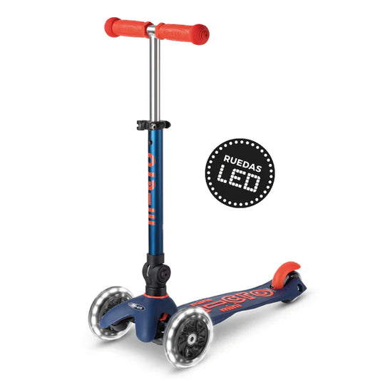 Scooter Mini deluxe LED PLEGABLE Azul Marino - Rojo