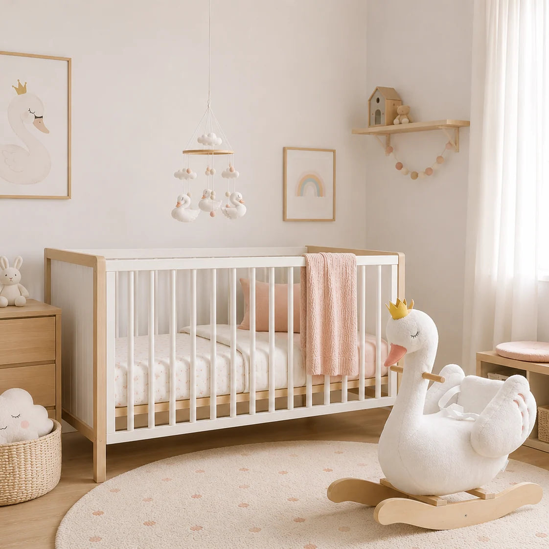 Móvil Madera Bebé Cisnes