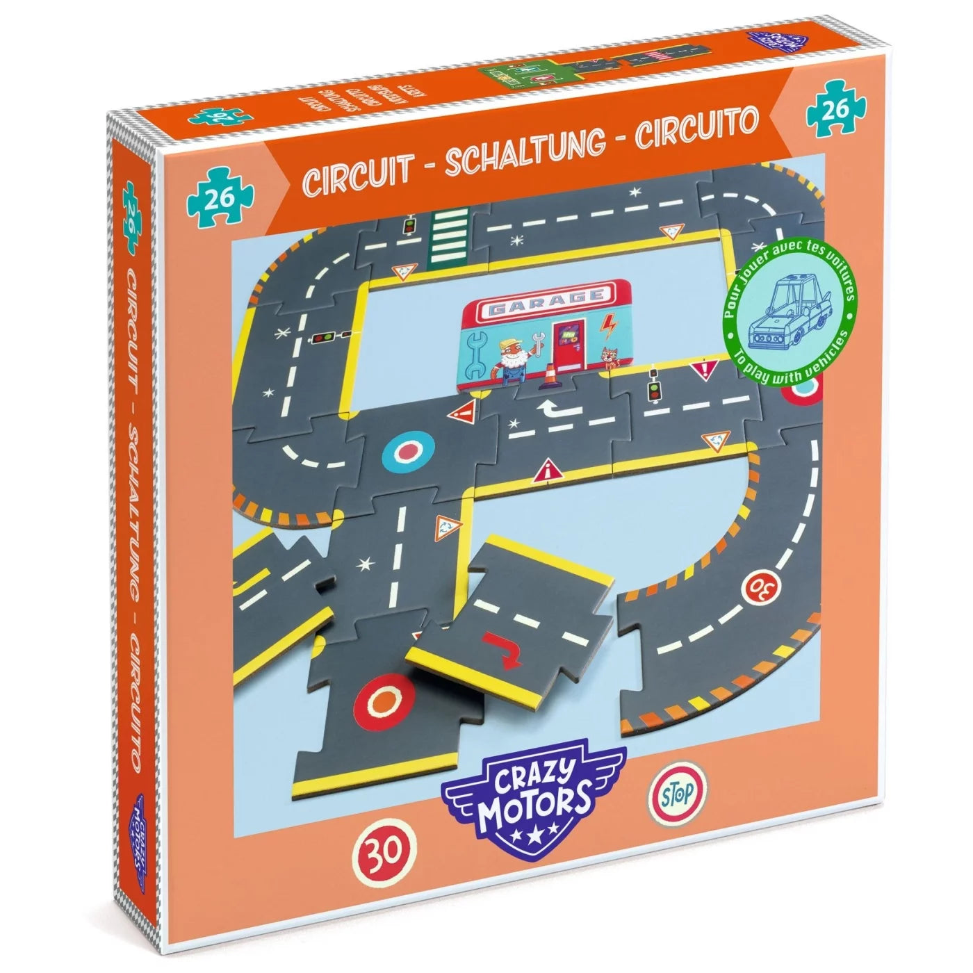 Puzzle Circuito de la ciudad 26 piezas Autos Locos