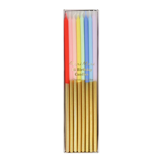 Velas largas base dorada multicolor