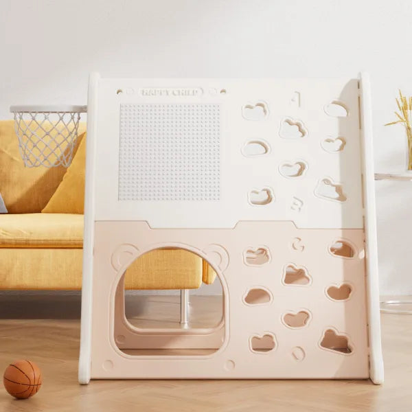 Escalador con aro de básquet