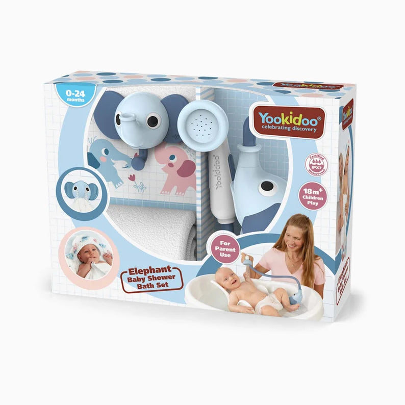 Set de Baño Ducha Elefante y Toalla Azul