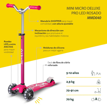 Micro Scooter Maxi Deluxe LED PRO Rosado