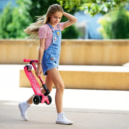 Scooter Maxi Micro Deluxe Plegable LED Rosado