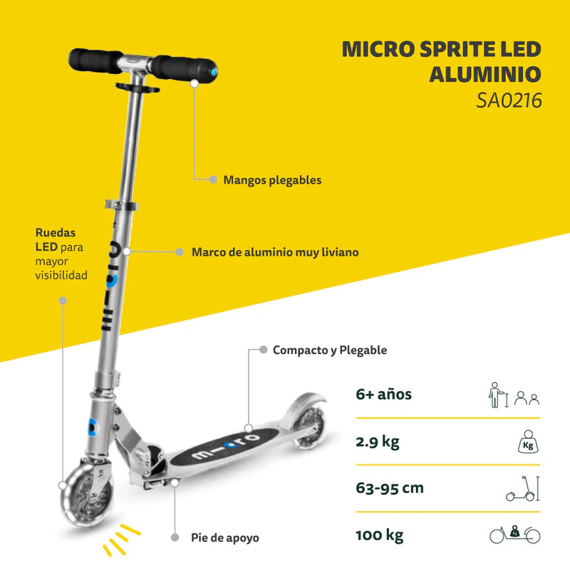 Scooter Sprite Led Plegable 2 ruedas Aluminio