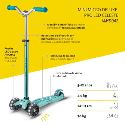 Micro Scooter Maxi Deluxe LED PRO Celeste