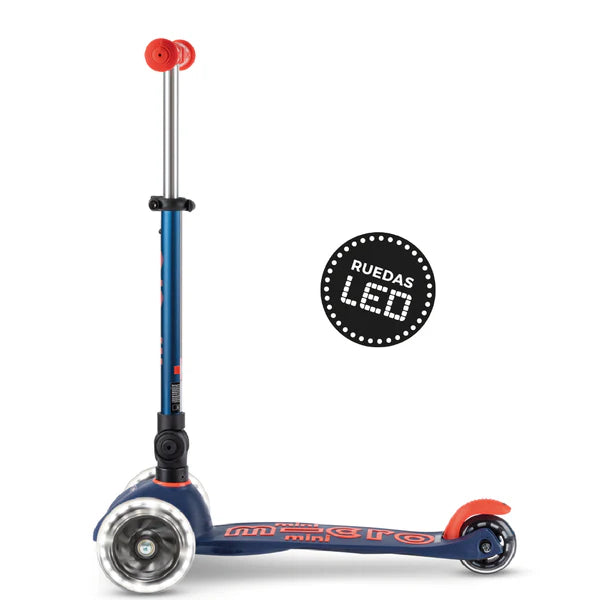 Scooter Mini deluxe LED PLEGABLE Azul Marino - Rojo