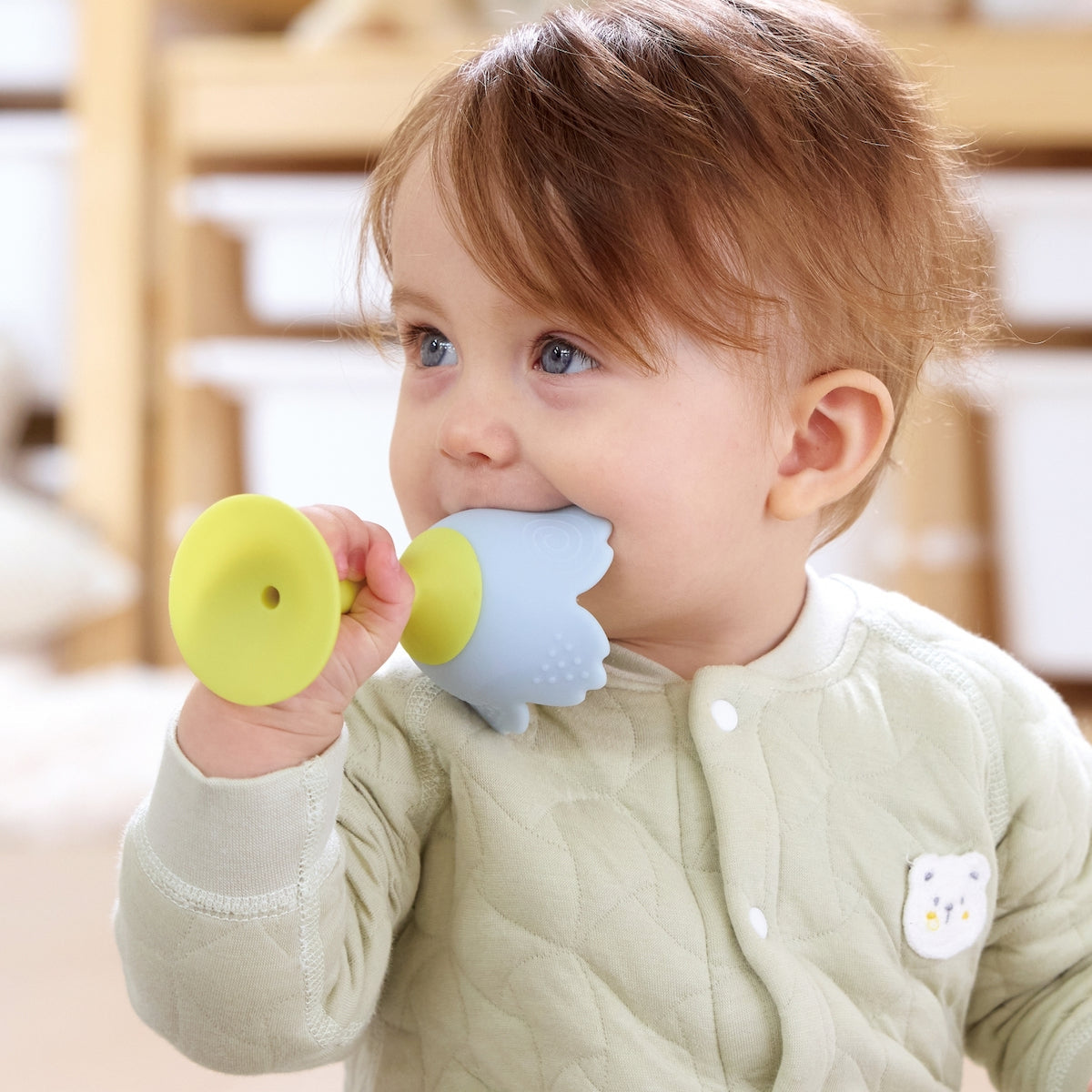 Sonajero flor silicona Celeste