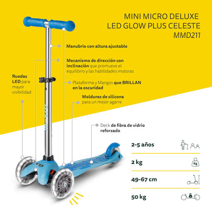 Micro Scooter Mini Deluxe LED Brilla de Noche Celeste