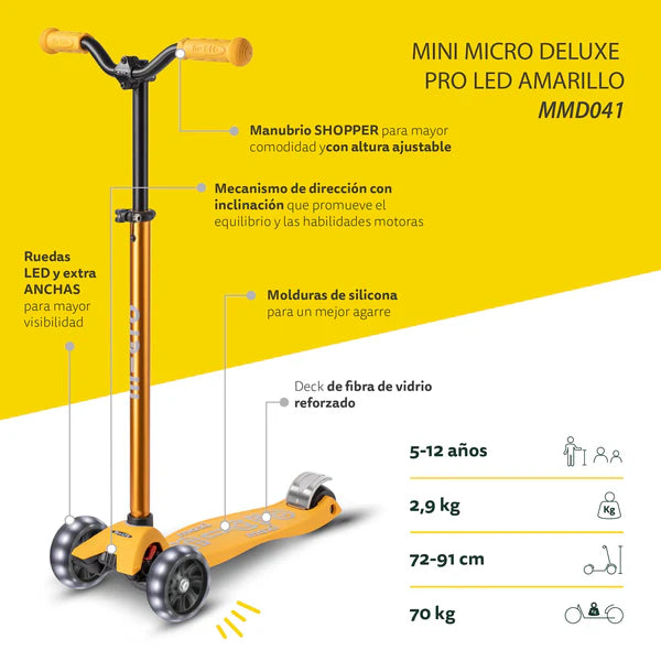 Micro Scooter Maxi Deluxe LED PRO Amarillo