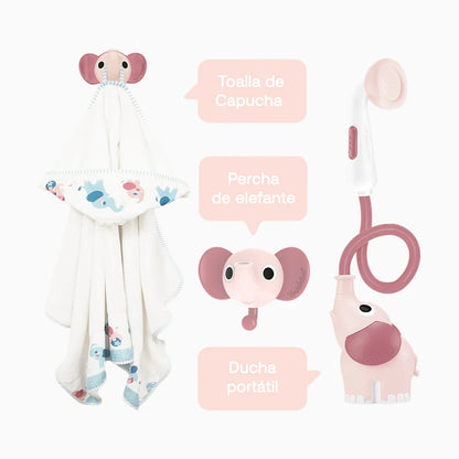 Set de Baño Ducha Elefante y Toalla Rosa
