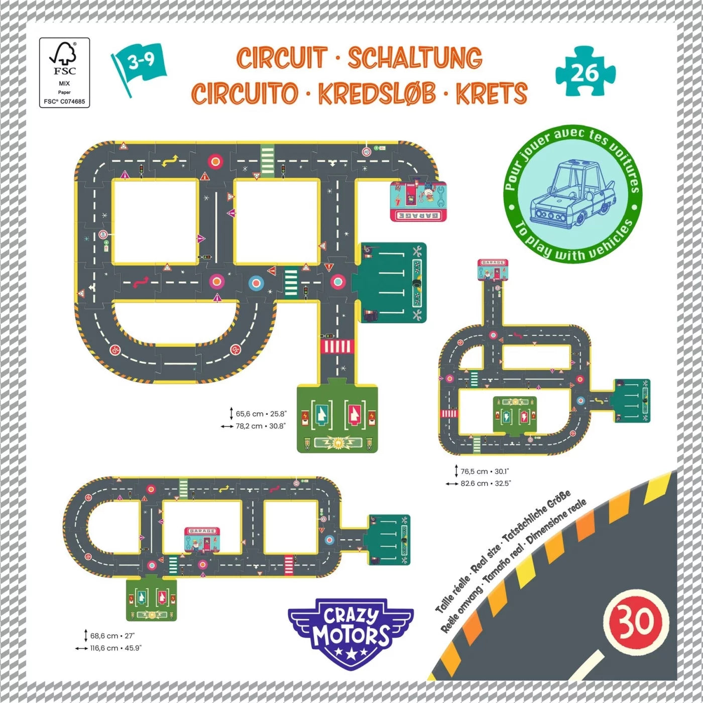 Puzzle Circuito de la ciudad 26 piezas Autos Locos