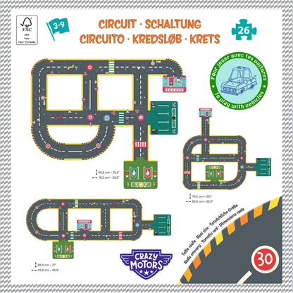 Puzzle Circuito de la ciudad 26 piezas Autos Locos