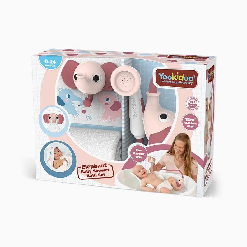 Set de Baño Ducha Elefante y Toalla Rosa