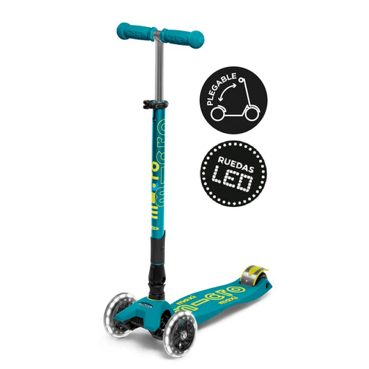 Scooter Maxi Micro Deluxe Plegable LED Verde Aqua