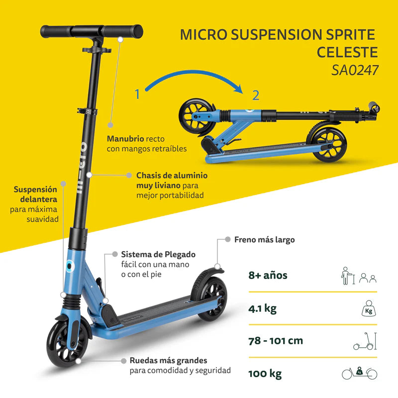Scooter Adolescentes Suspensión Sprite 2 ruedas Celeste