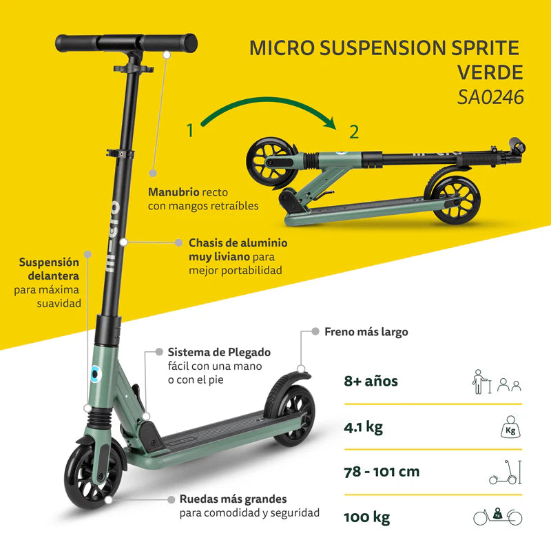 Scooter Adolescentes Suspensión Sprite 2 ruedas Verde