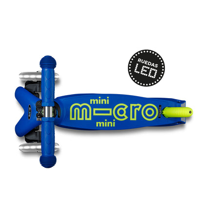 Scooter Mini Micro Deluxe Plegable Neón Amarillo Azul con Luz LED