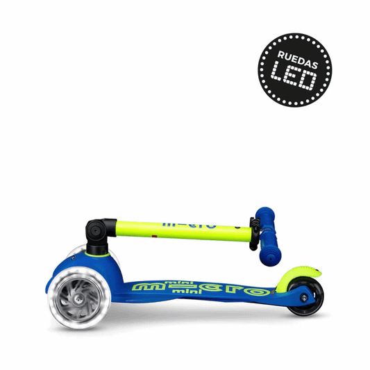 Scooter Mini Micro Deluxe Plegable Neón Amarillo Azul con Luz LED