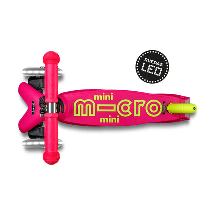 Scooter Mini Micro Deluxe Plegable Neón Amarillo Rosado con Luz LED