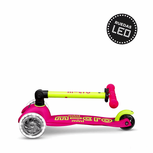 Scooter Mini Micro Deluxe Plegable Neón Amarillo Rosado con Luz LED