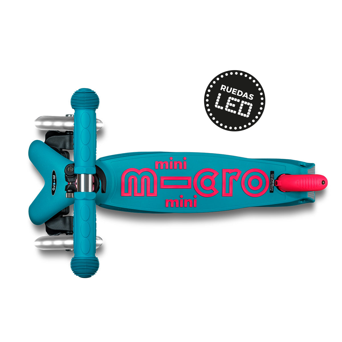 Scooter Mini Micro Deluxe Plegable Neón Rosado Aqua con Luz LED