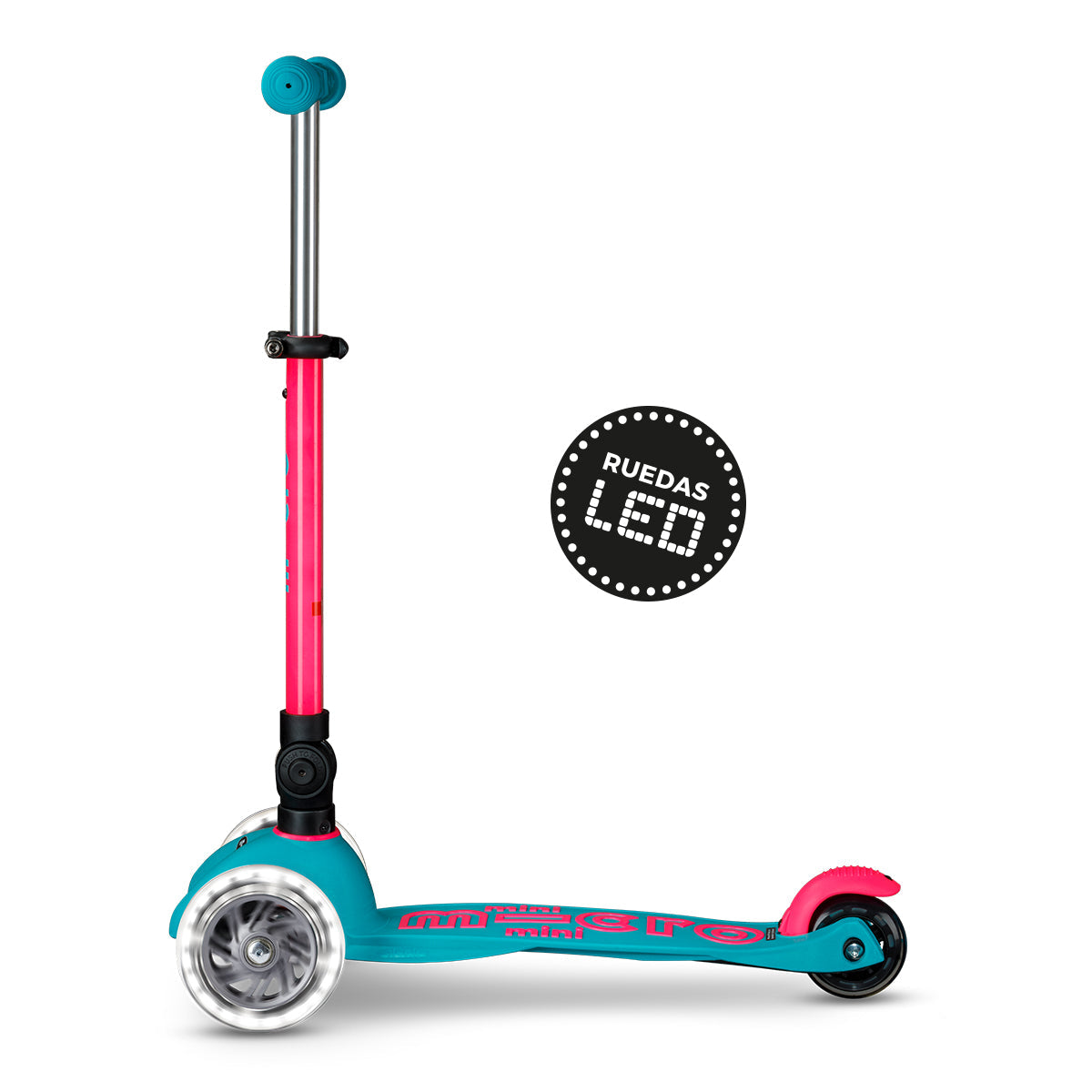 Scooter Mini Micro Deluxe Plegable Neón Rosado Aqua con Luz LED
