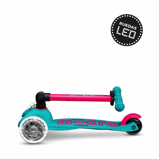 Scooter Mini Micro Deluxe Plegable Neón Rosado Aqua con Luz LED