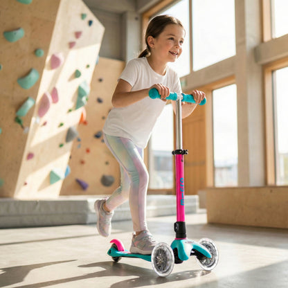 Scooter Mini Micro Deluxe Plegable Neón Rosado Aqua con Luz LED