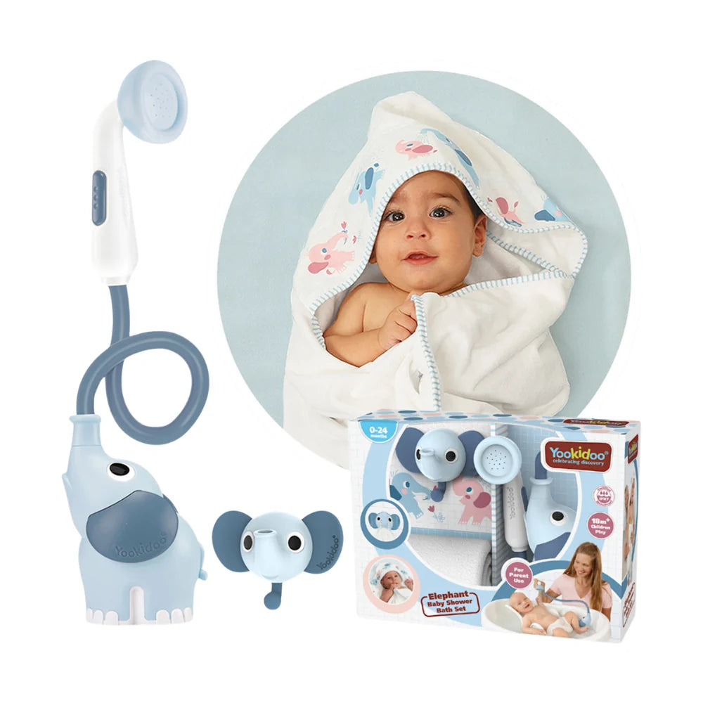 Set de Baño Ducha Elefante y Toalla Azul