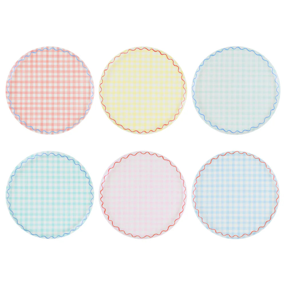 Set x 6 platos reutilizables cuadrillé Grandes