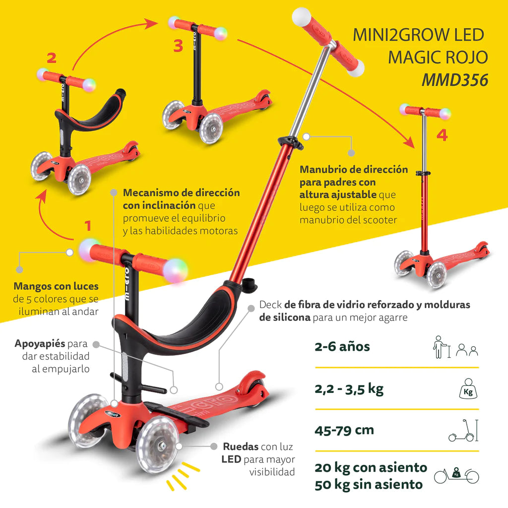 Scooter Mini2grow LED Magic Rojo