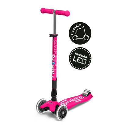 Scooter Maxi Micro Deluxe Plegable LED Rosado