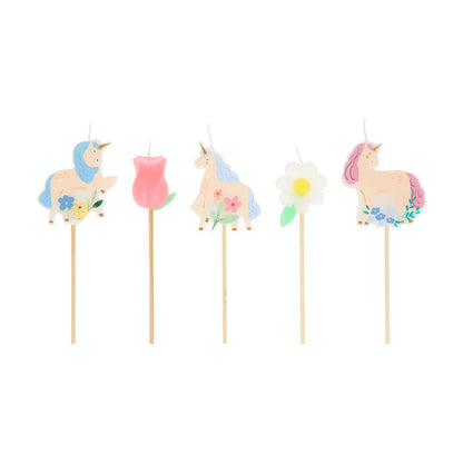 Velas unicornios con flores
