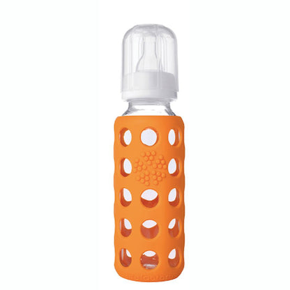 Mamadera De Vidrio Con Funda De Silicona (250 ml) Papaya Naranjo