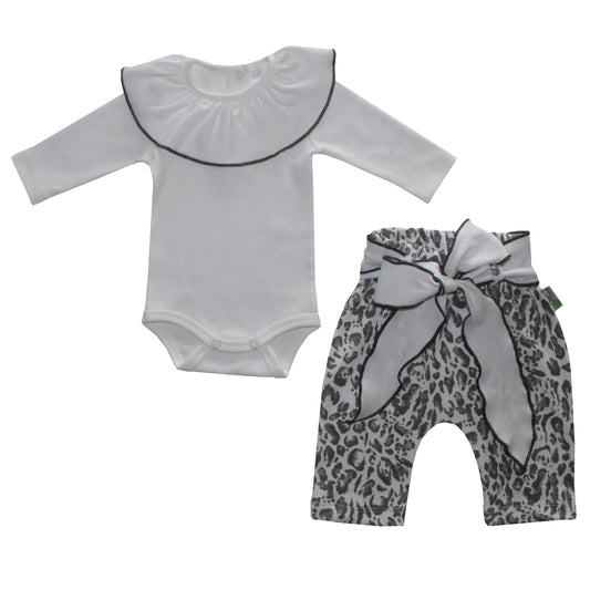 Conjunto Body Vuelos y Bombacho Blanco Leopardo