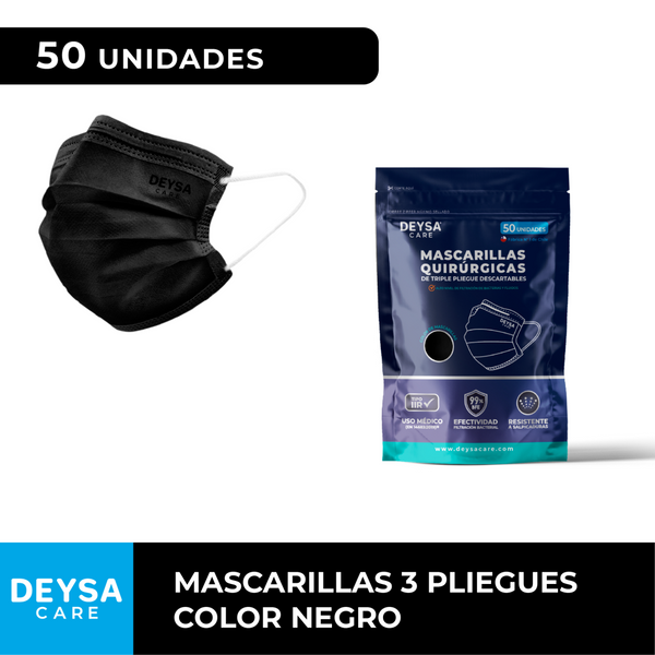 Mascarilla 3 capas Desechable Negro, envase resellable