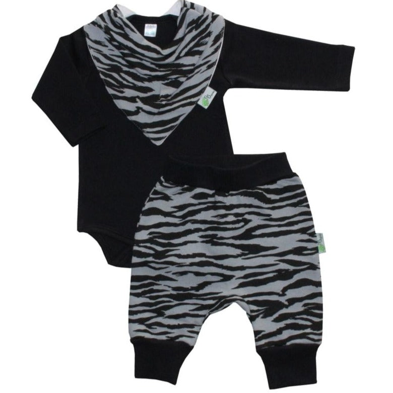 Conjunto Body Bombacho y Babero Negro Gris-Cebra