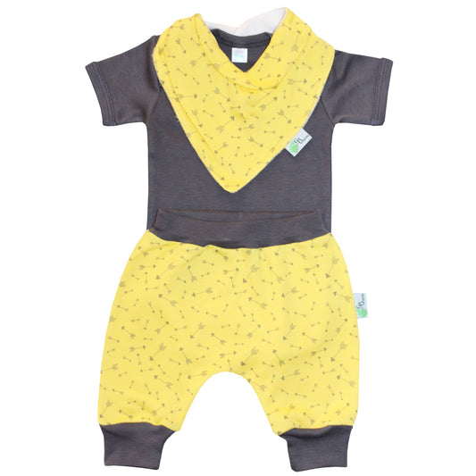 Conjunto Body con Bombacho y Babero Gris Amarillo